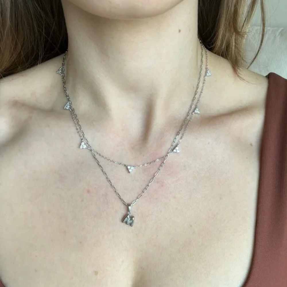 Silver stainless steel initial M necklace dainty letter M